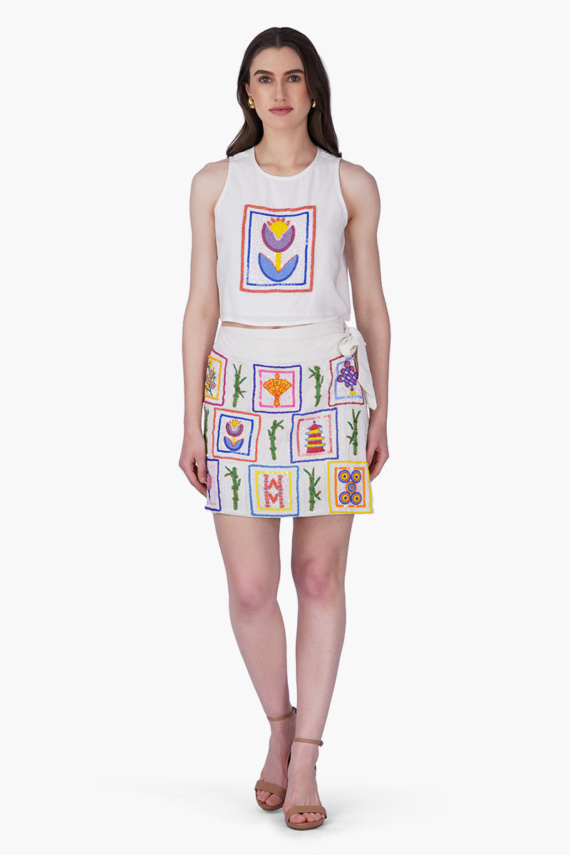 Mahjong Temple Embellished Top