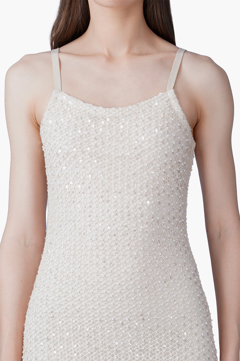 Silver Pearl Luxe Long Dress With Lining