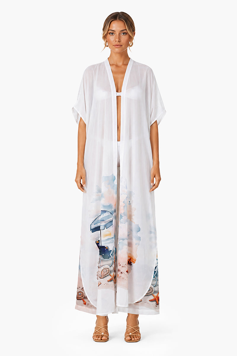 Artisan Coastal Print Embellished Cover Up | view 2