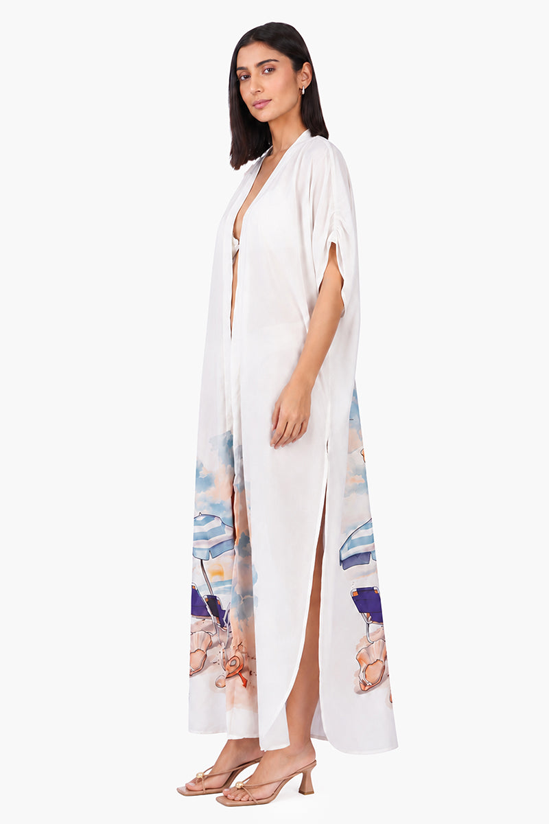 Artisan Coastal Print Embellished Cover Up | View 3