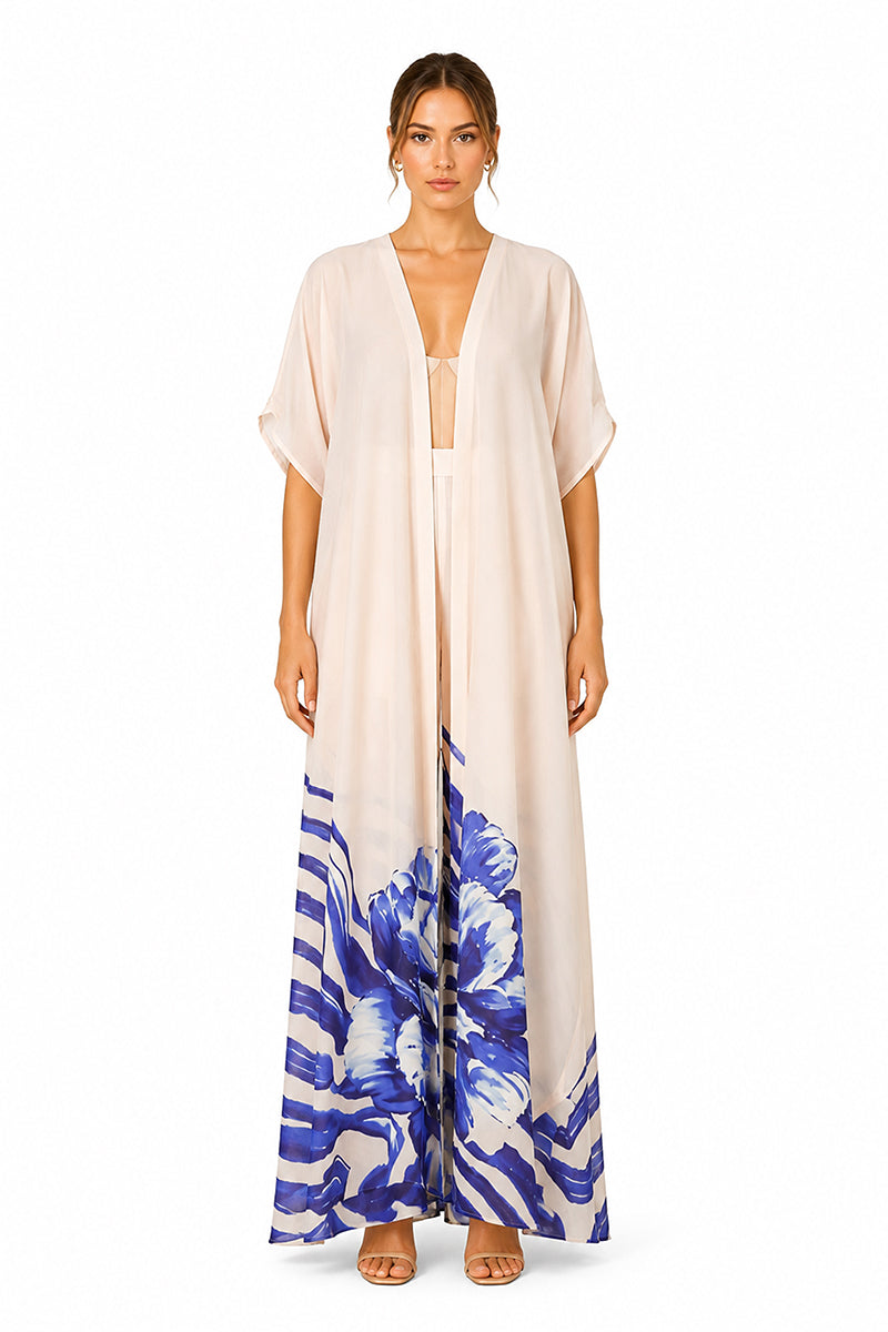 Ocean Print Navy Embellished Pant | View 1