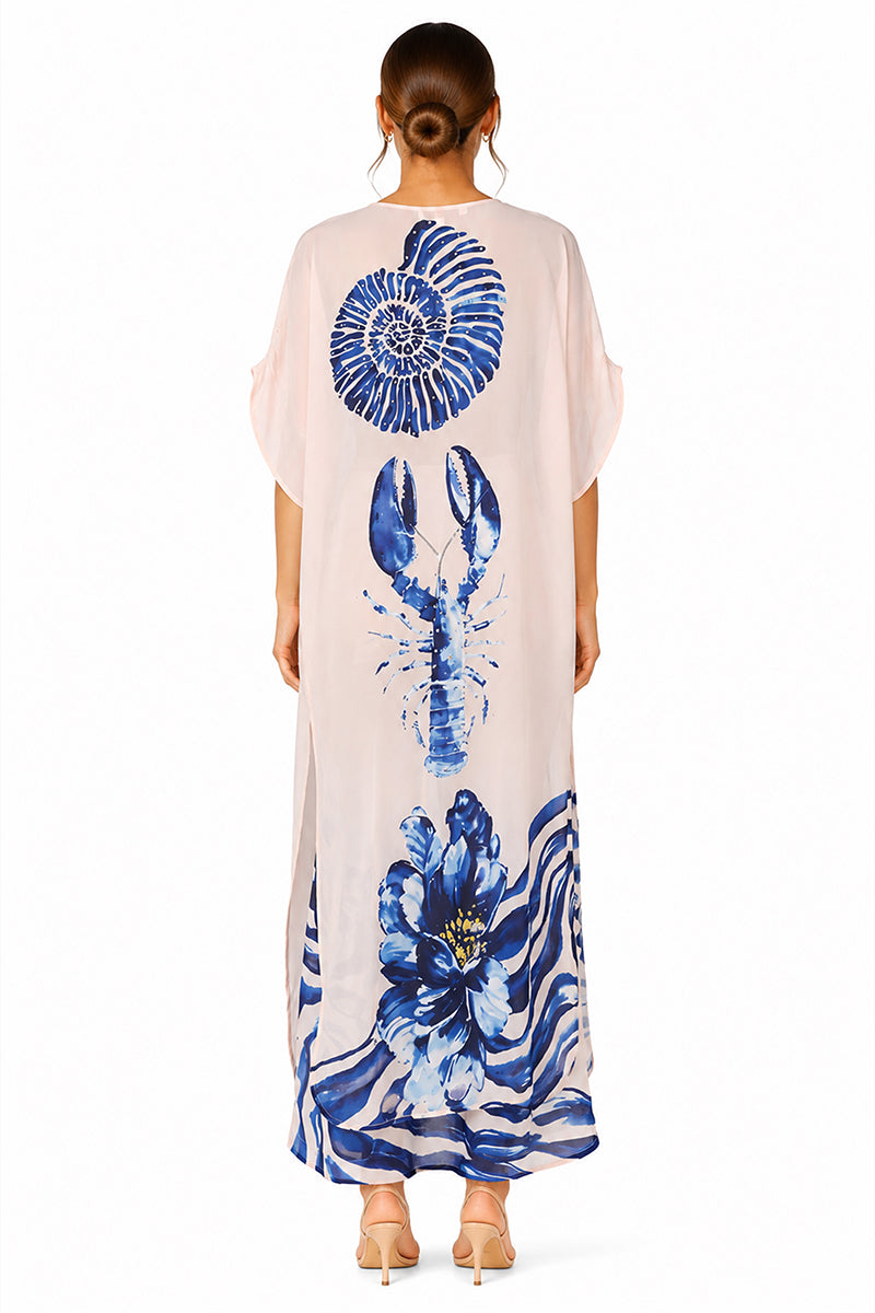 Ocean Print Navy Cover Up | View 4