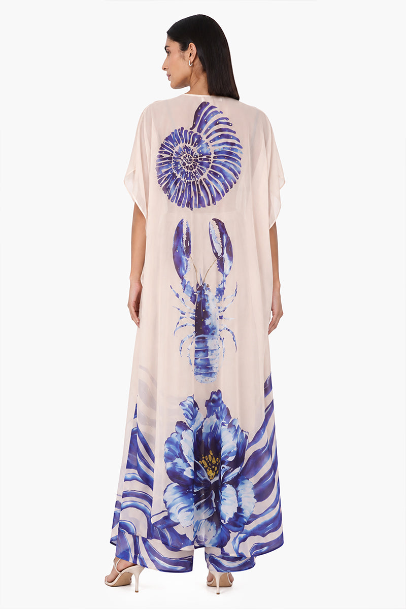 Ocean Print Navy Cover Up | View 4