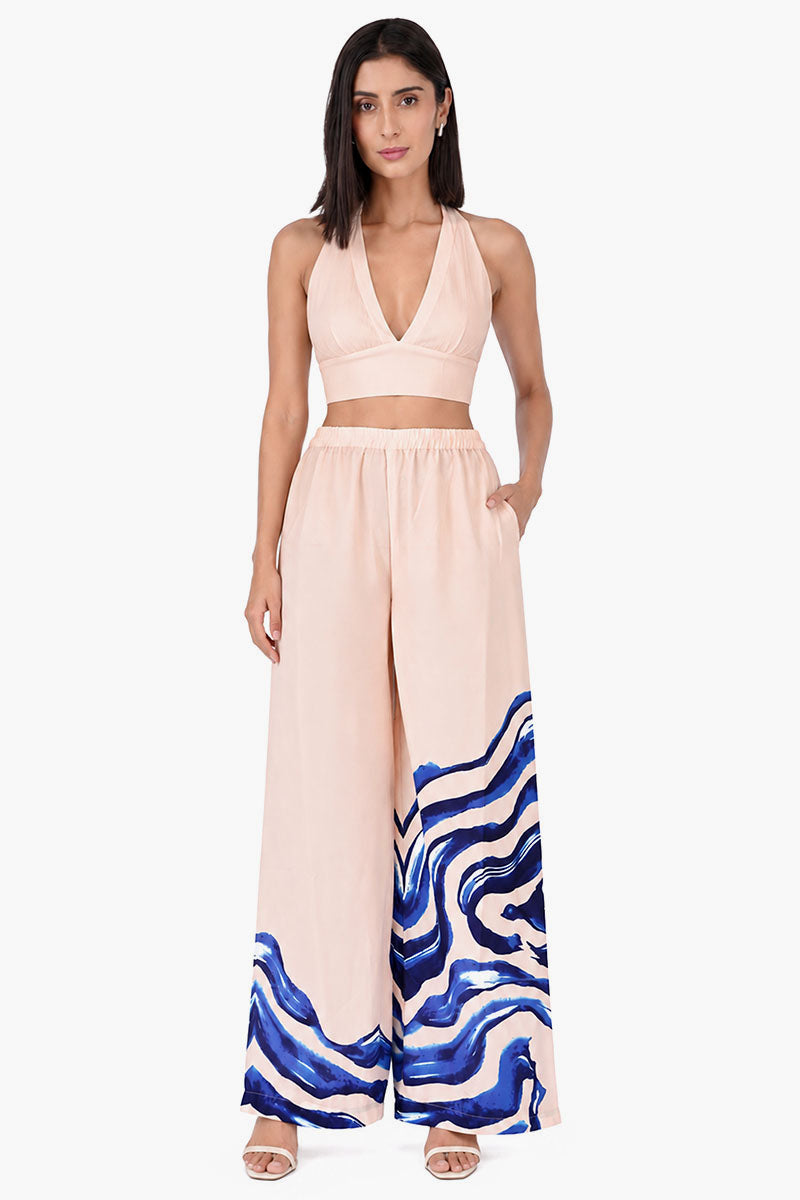Ocean Print Navy Embellished Pant | view 1