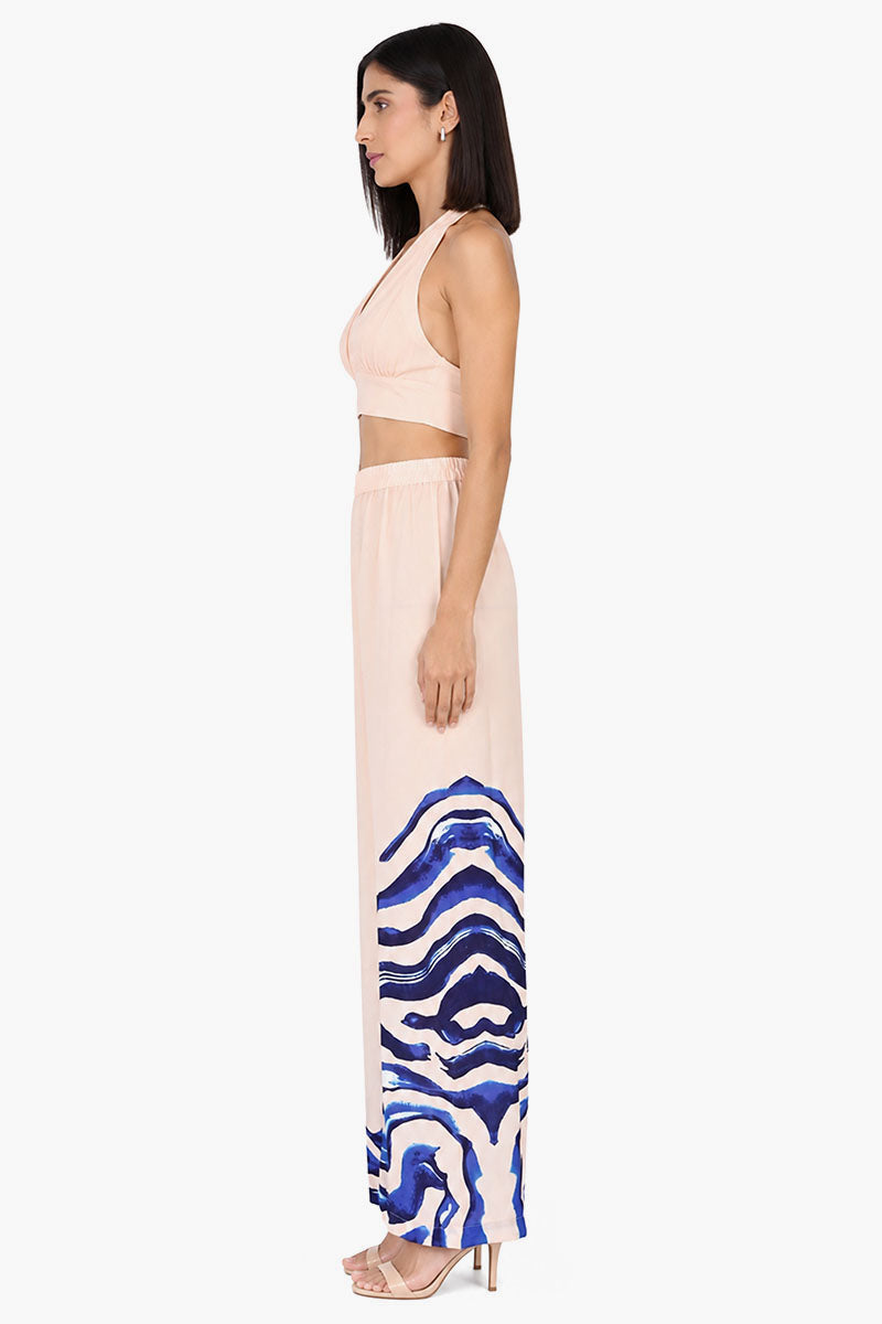 Ocean Print Navy Embellished Pant