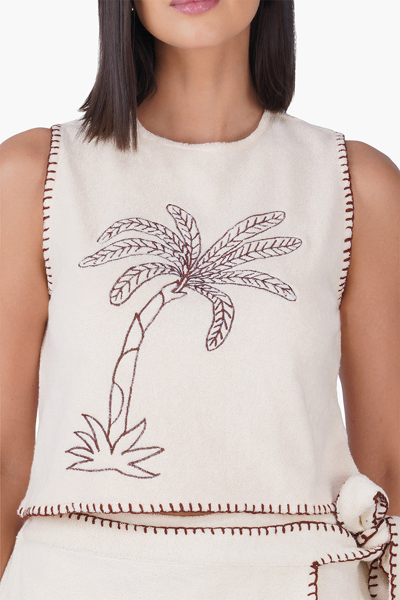 Palm Embroidered Seaside Terry Top | View 5