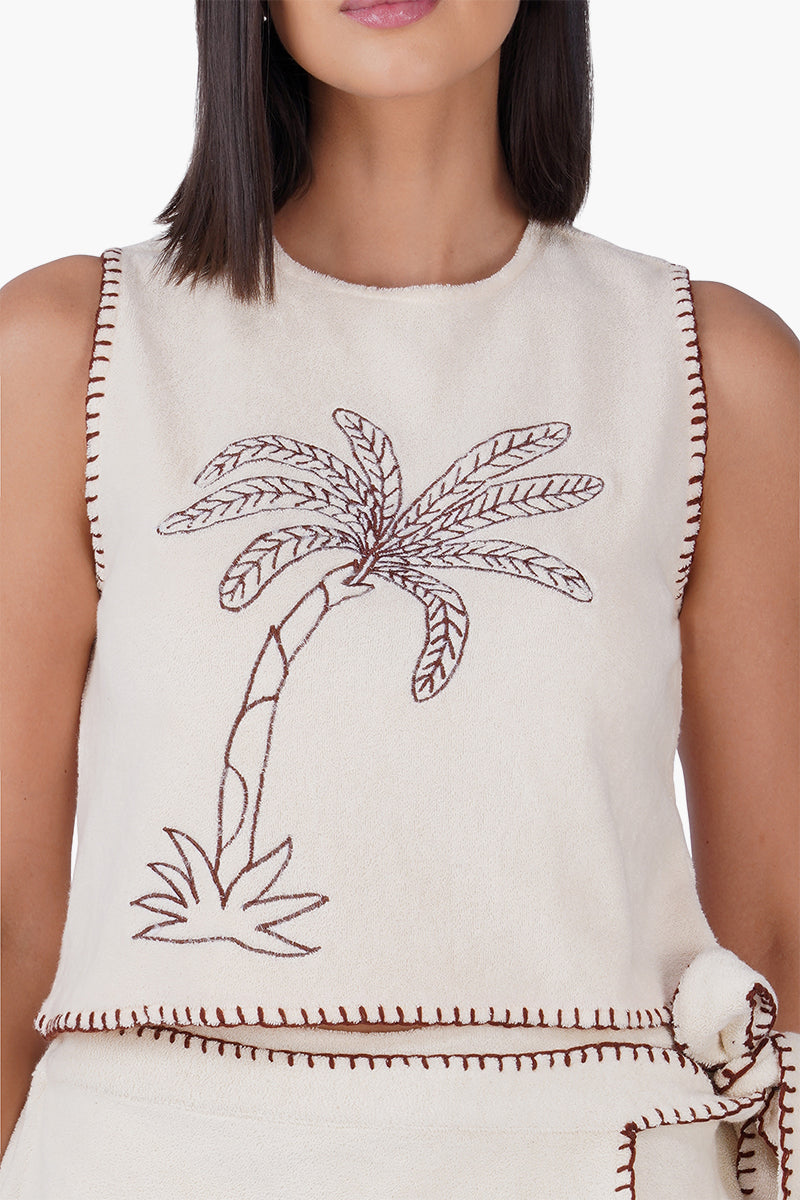 Palm Embroidered Seaside Terry Top | View 6