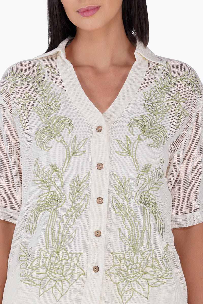 White Garden Muse Embroidered Lace Shirt | View 6