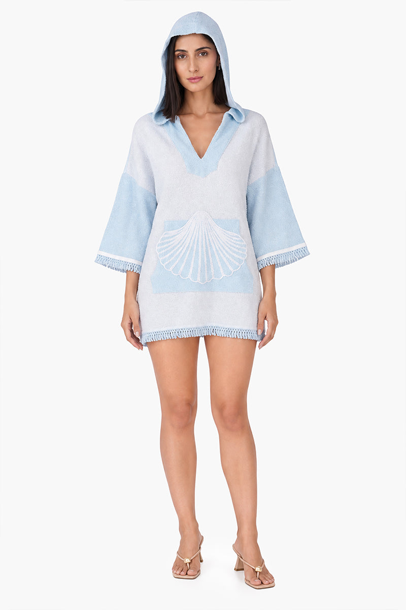 Blue Mariner Shell Hoodie Short Dress