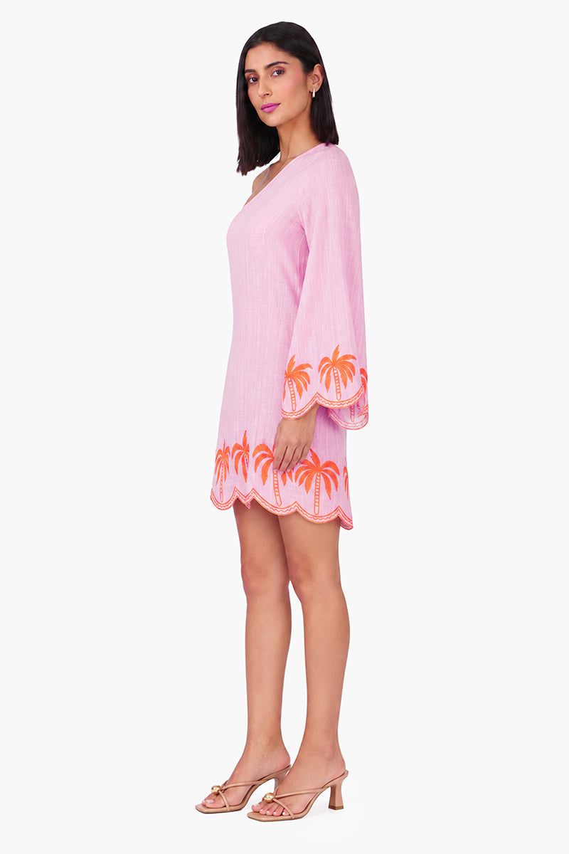 Preppy Palm Embroidered Cabana One Shoulder Dress | View 3