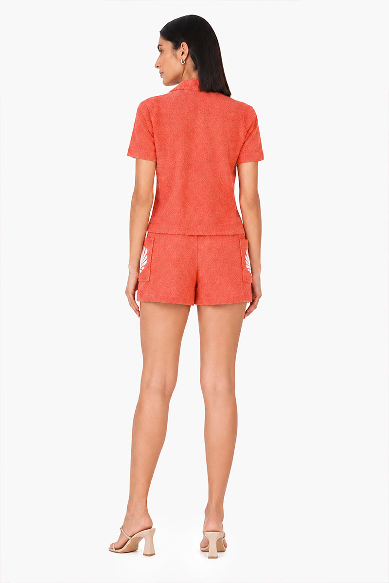 Coral Midsummer Terry Embroidered Top | View 4