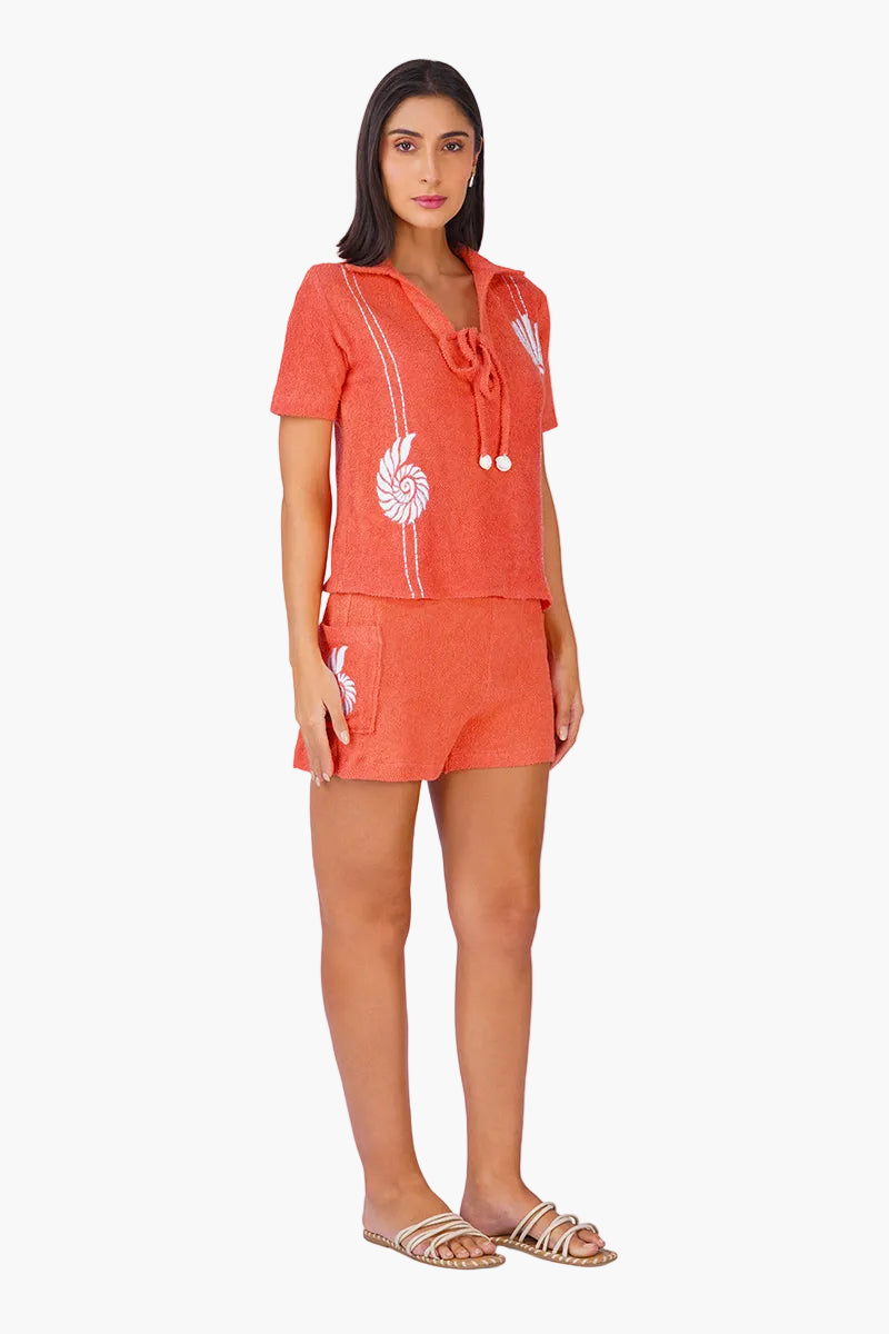 Coral Midsummer Terry Embroidered Top | View 2