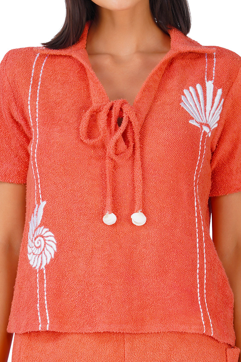 Coral Midsummer Terry Embroidered Top | View 5