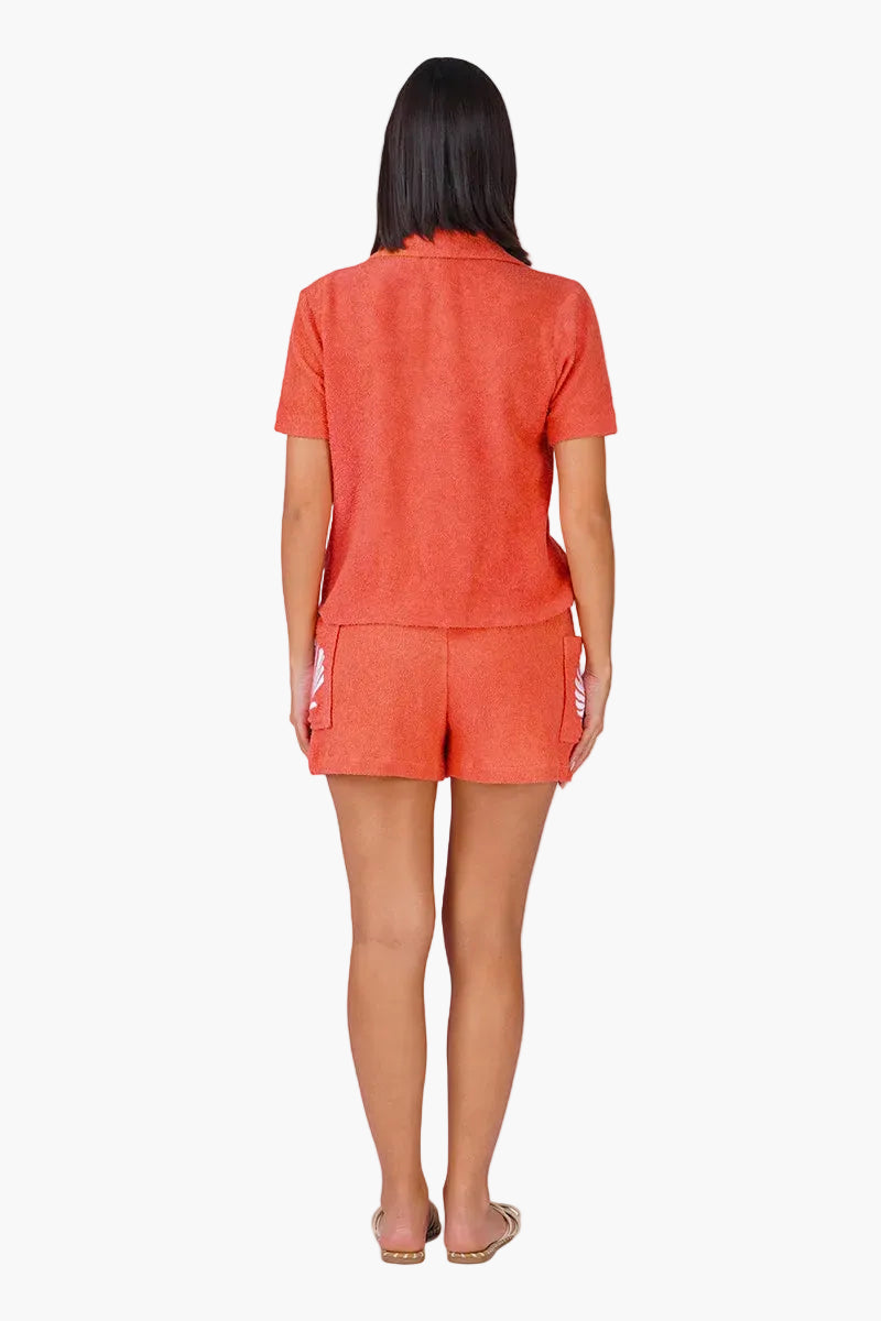 Coral Midsummer Terry Embroidered Top