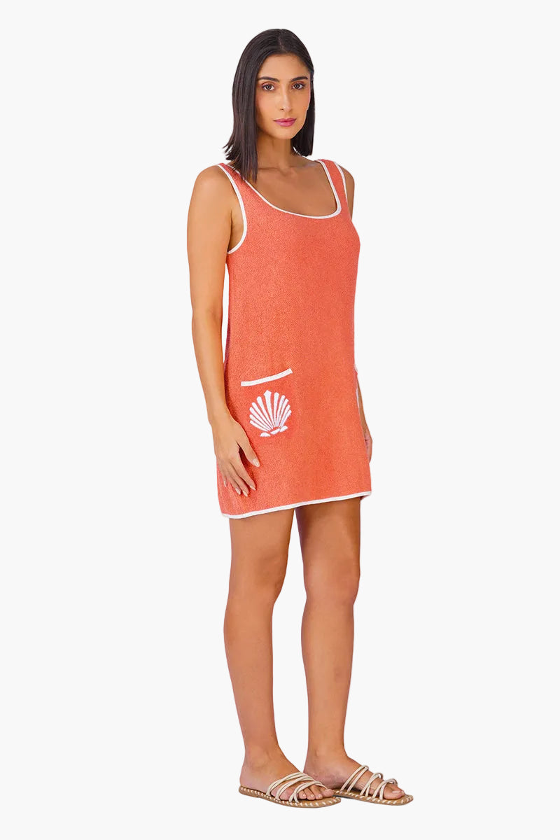 Coral Midsummer Terry Embroidered Slip On Dress | View 3