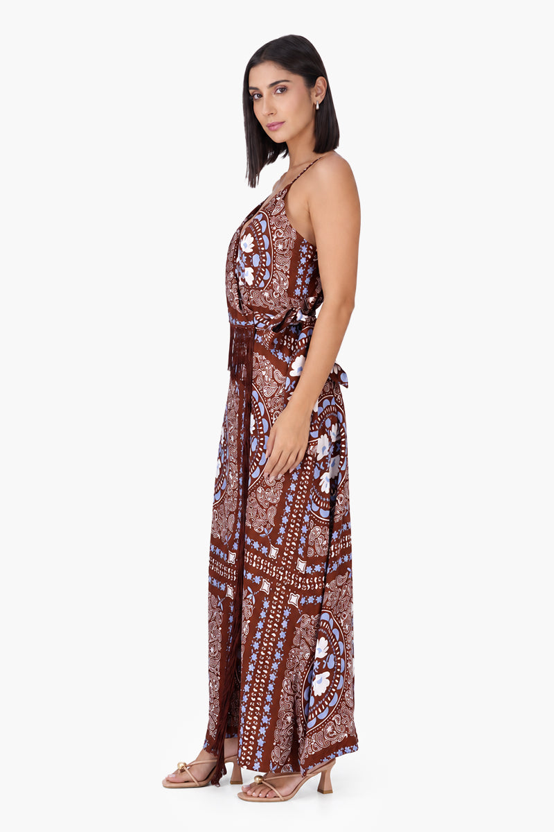 Sundown Bandana Fringe Long Wrap Dress