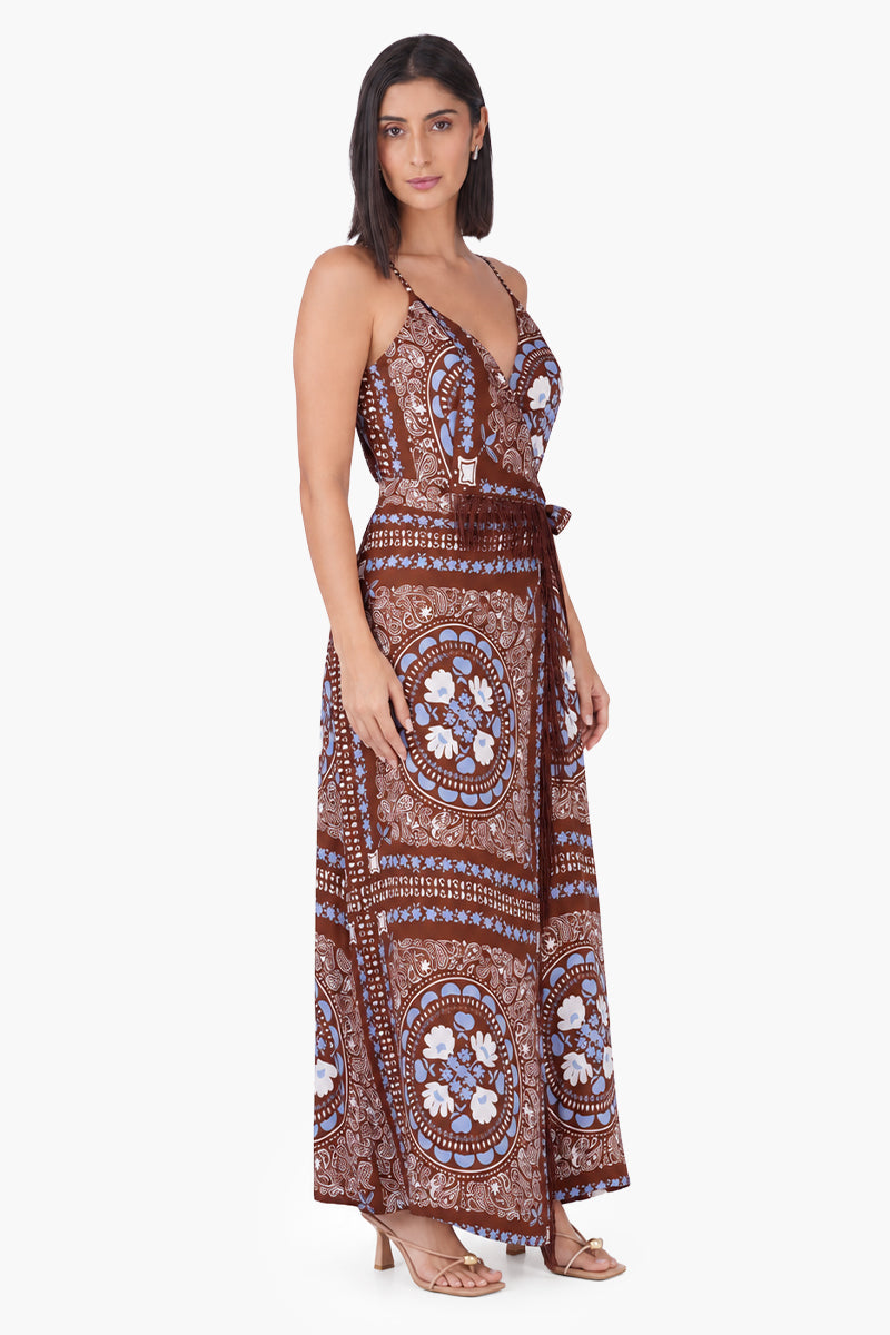 Sundown Bandana Fringe Long Wrap Dress