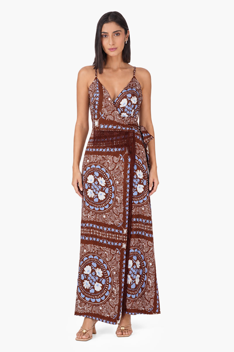 Sundown Bandana Fringe Long Wrap Dress | View 1