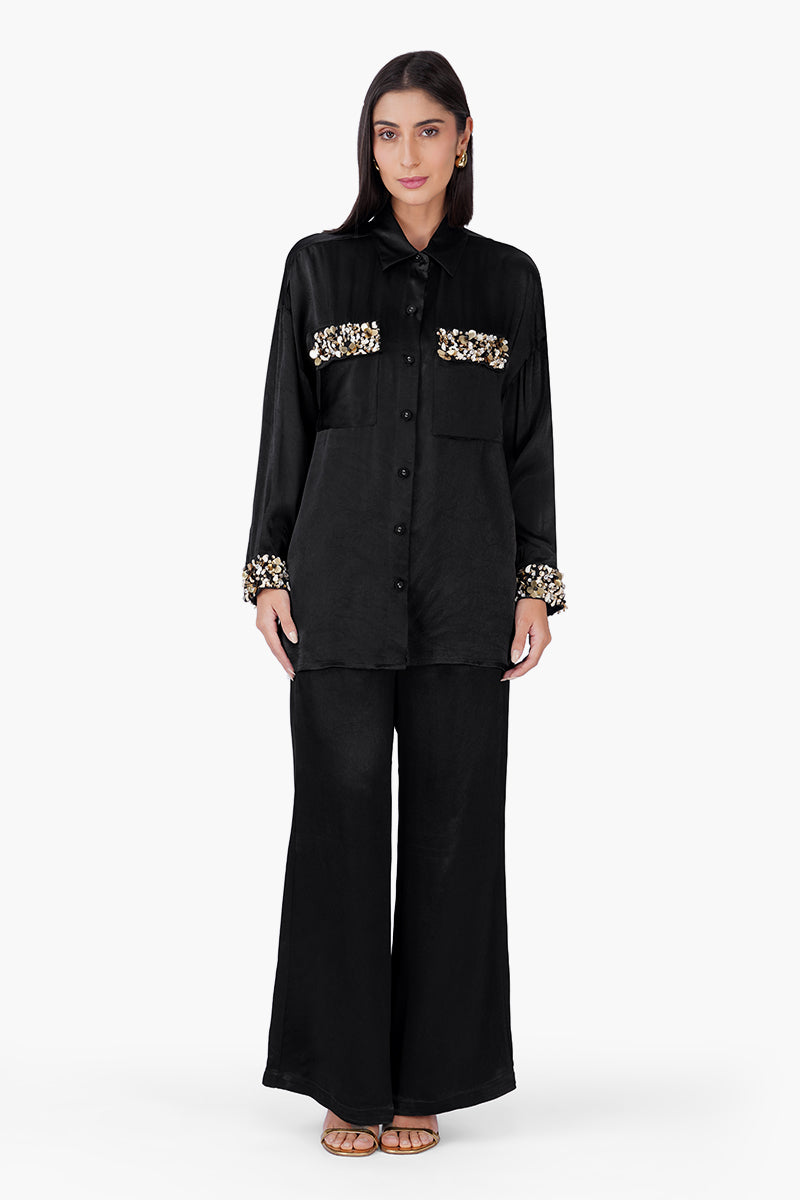 Black Noir Satin Pants | View 1