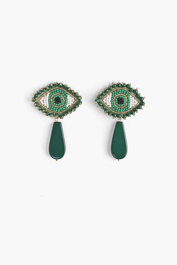 Emerald Evil Eye Beaded Earrings