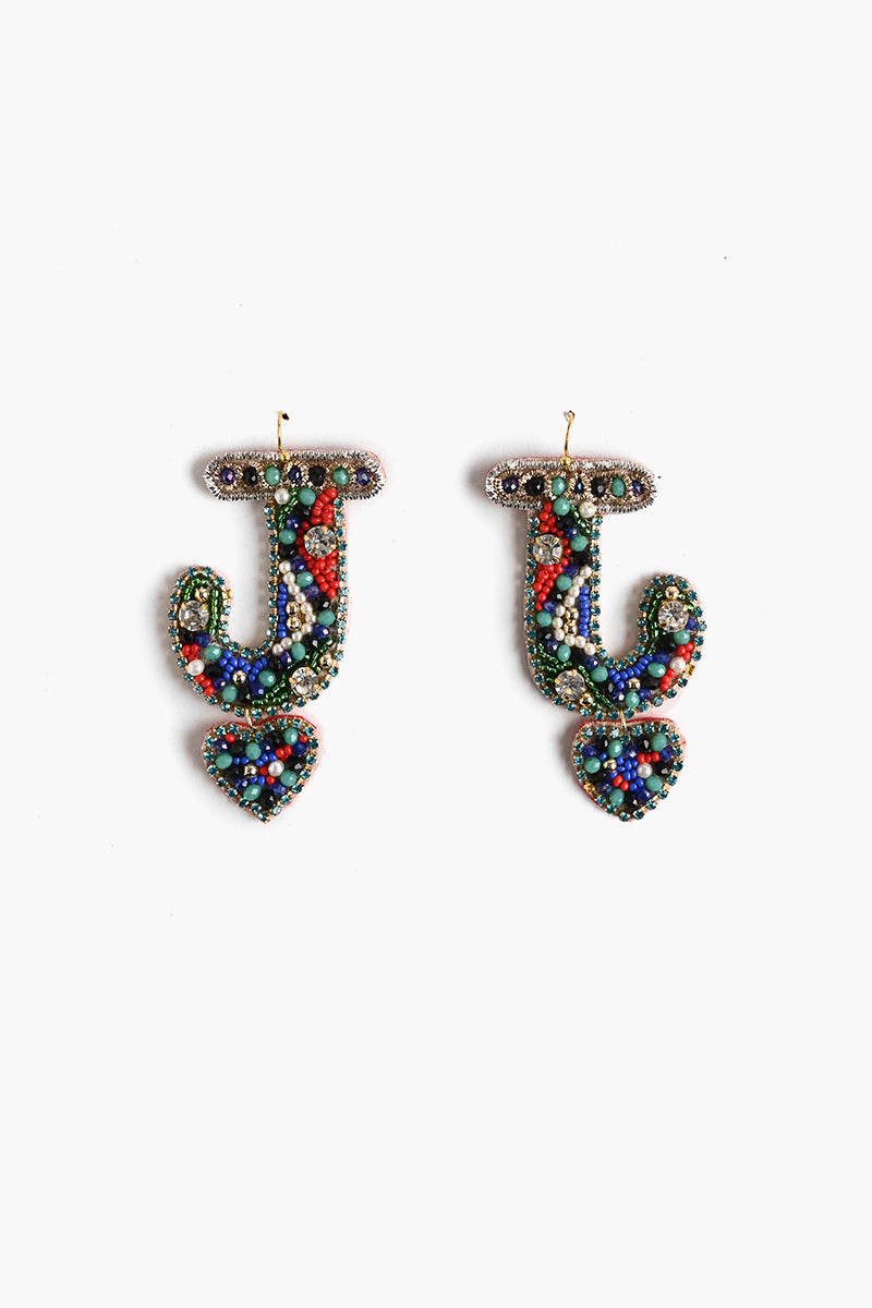 Letter J Beaded Earrings