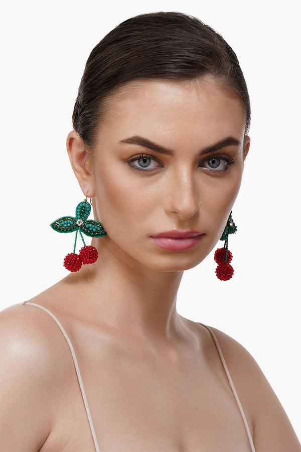 Cherry Season Handbeaded Earrings