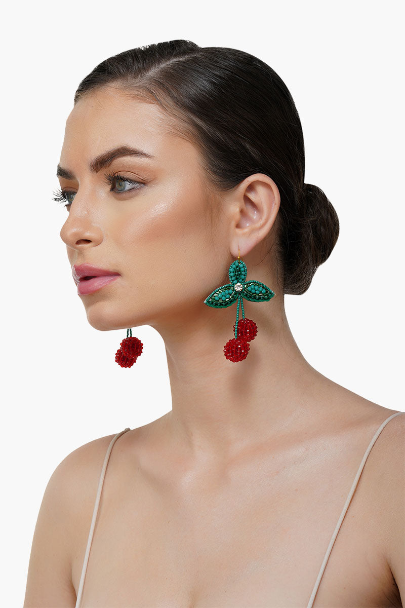 Cherry Season Handbeaded Earrings