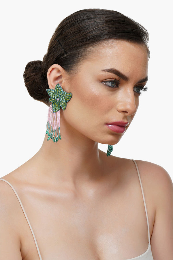 Flower Tassel Drop Earrings