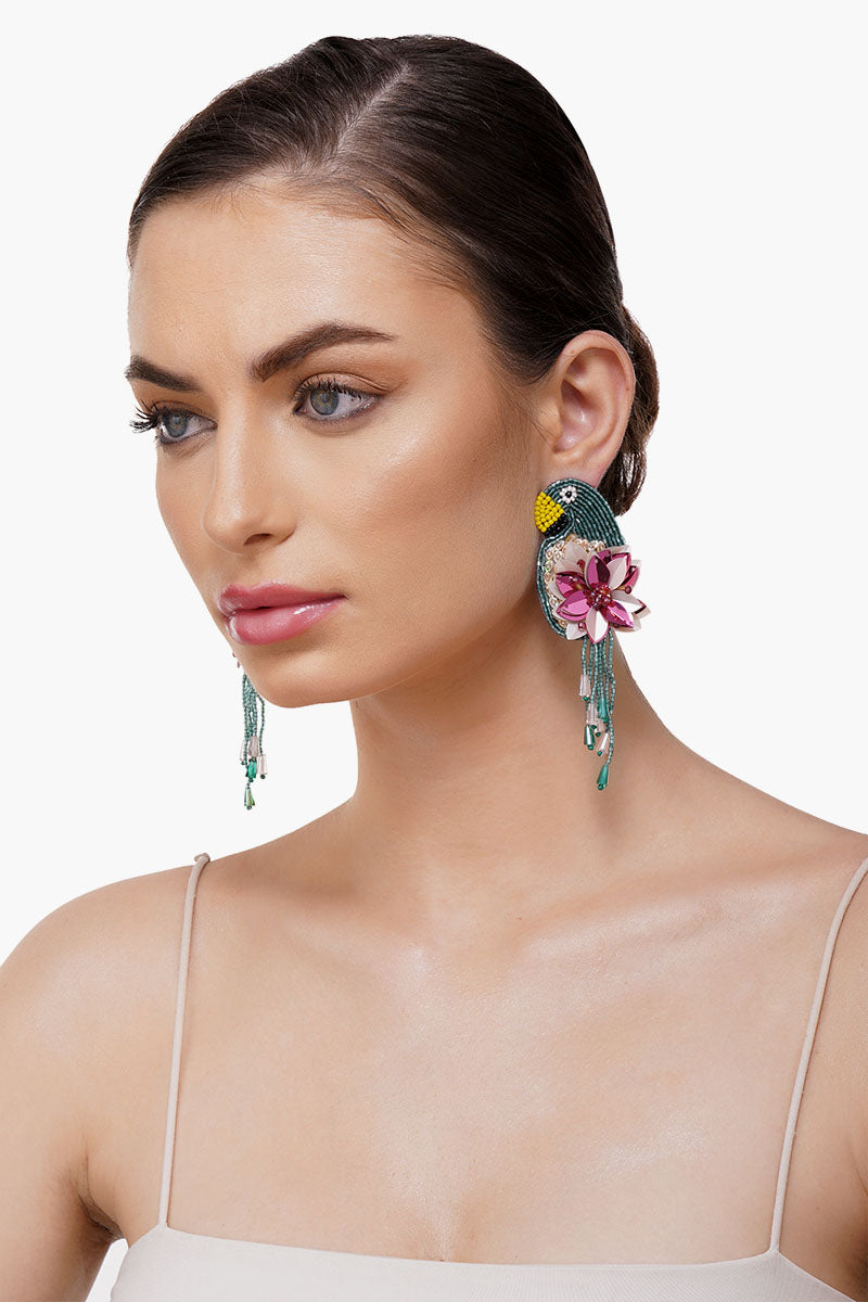 Retro Parrot Beaded Earrings