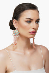 Rose Beaded Tassel Shell Earrings