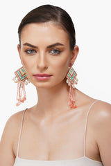 Rose Beaded Tassel Shell Earrings