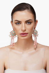 Rose Beaded Tassel Shell Earrings