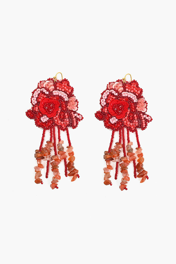 Red Lilies Beaded Earrings