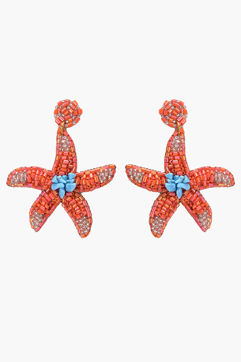 Mandarin Starfish Beaded Earrings