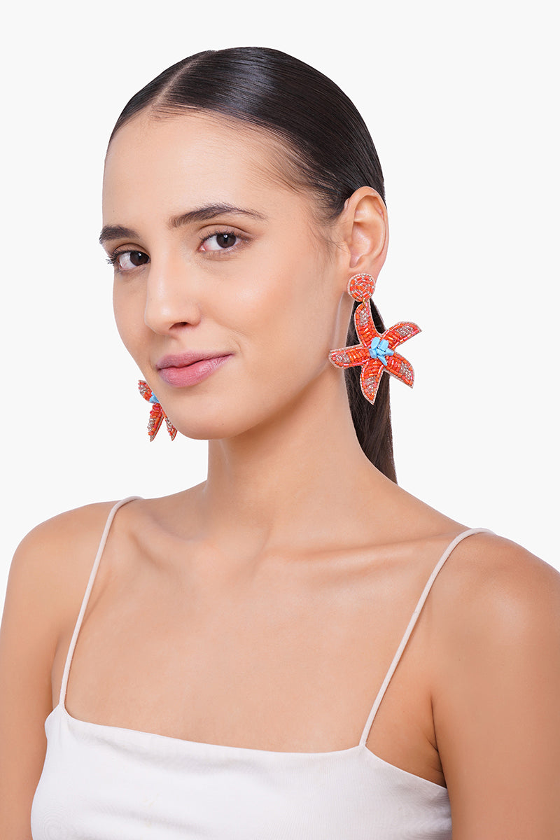 Mandarin Starfish Beaded Earrings