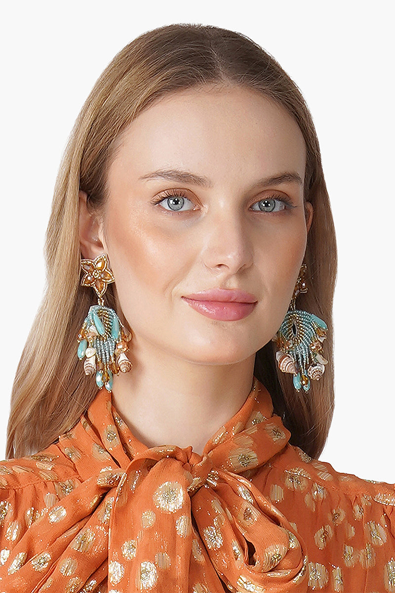 Aqua Beaded Shell Earrings