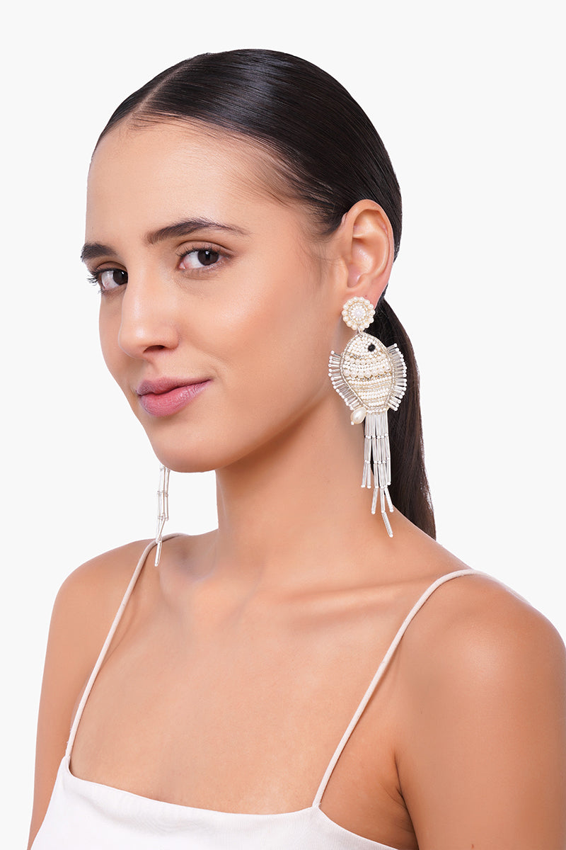 Pearl Fish Beaded Earrings