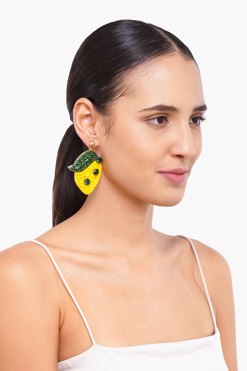 Hearty Lemon Beaded Earrings