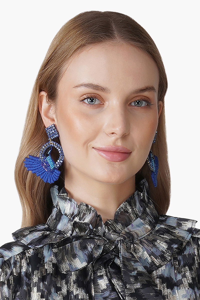 Blue Bird Beaded Earrings