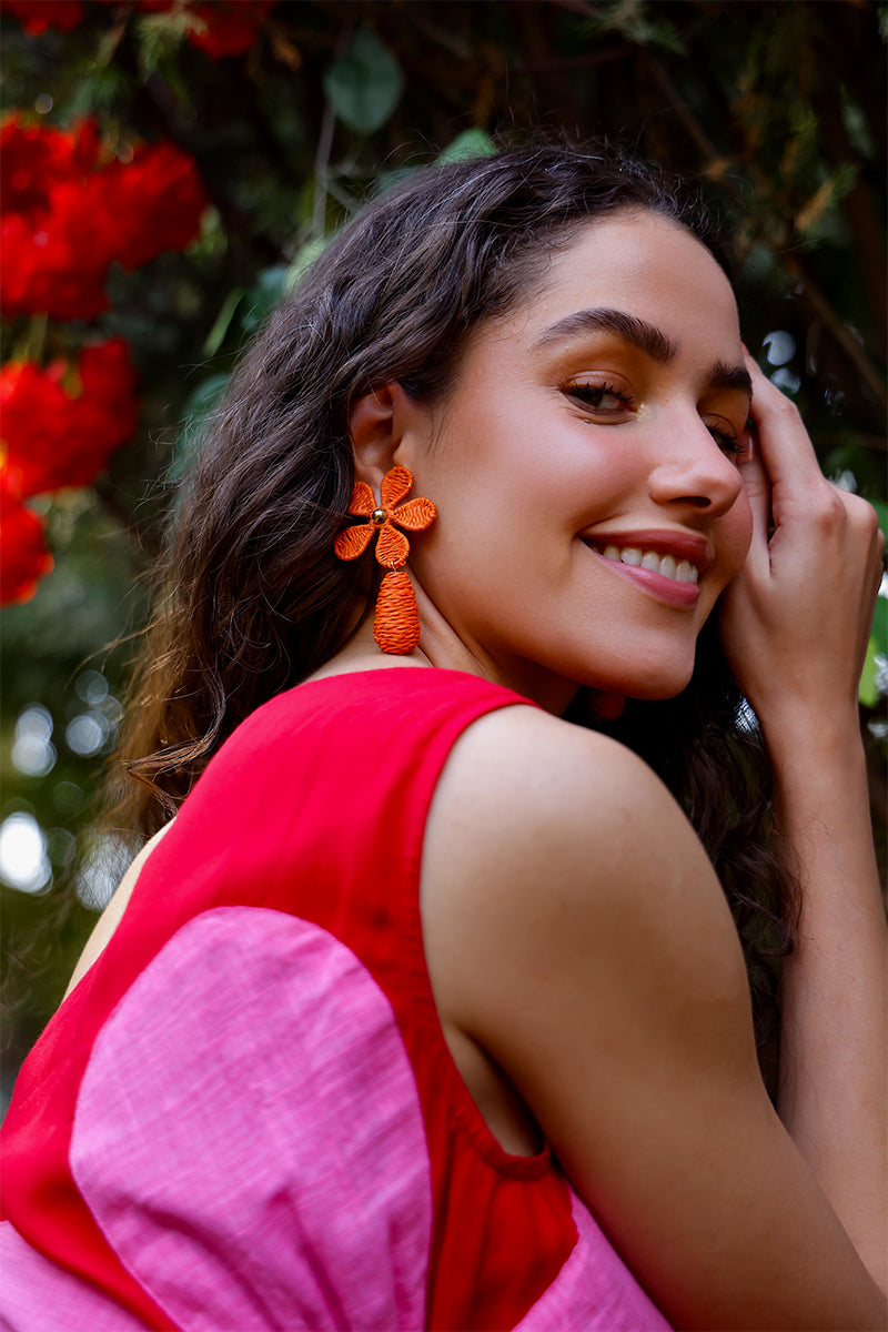 Raffia Bloom Floral Hand-Beaded Statement Earrings | view 1