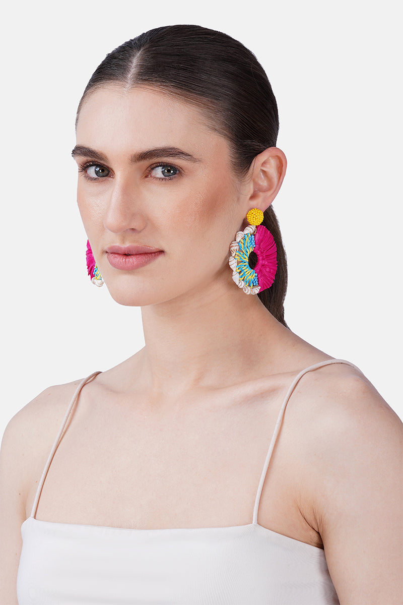 Raffia Coral Reef Hand-Beaded Statement Earrings