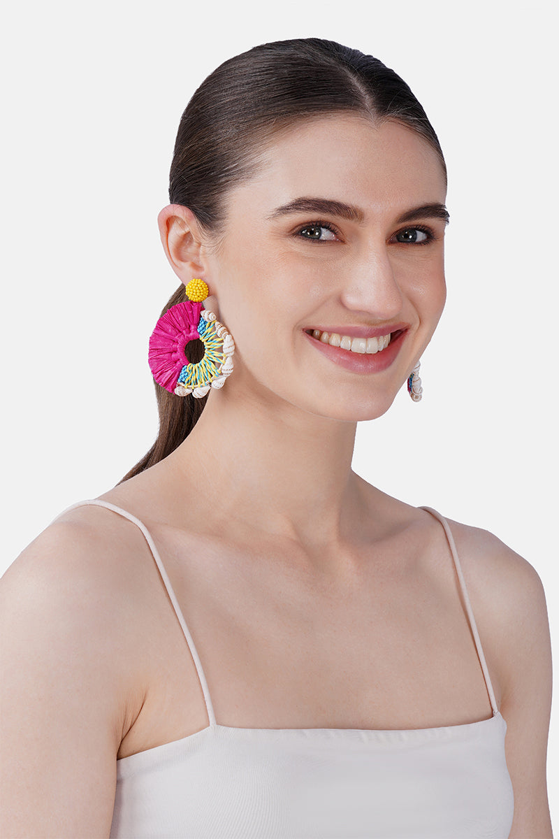 Raffia Coral Reef Hand-Beaded Statement Earrings | view 2