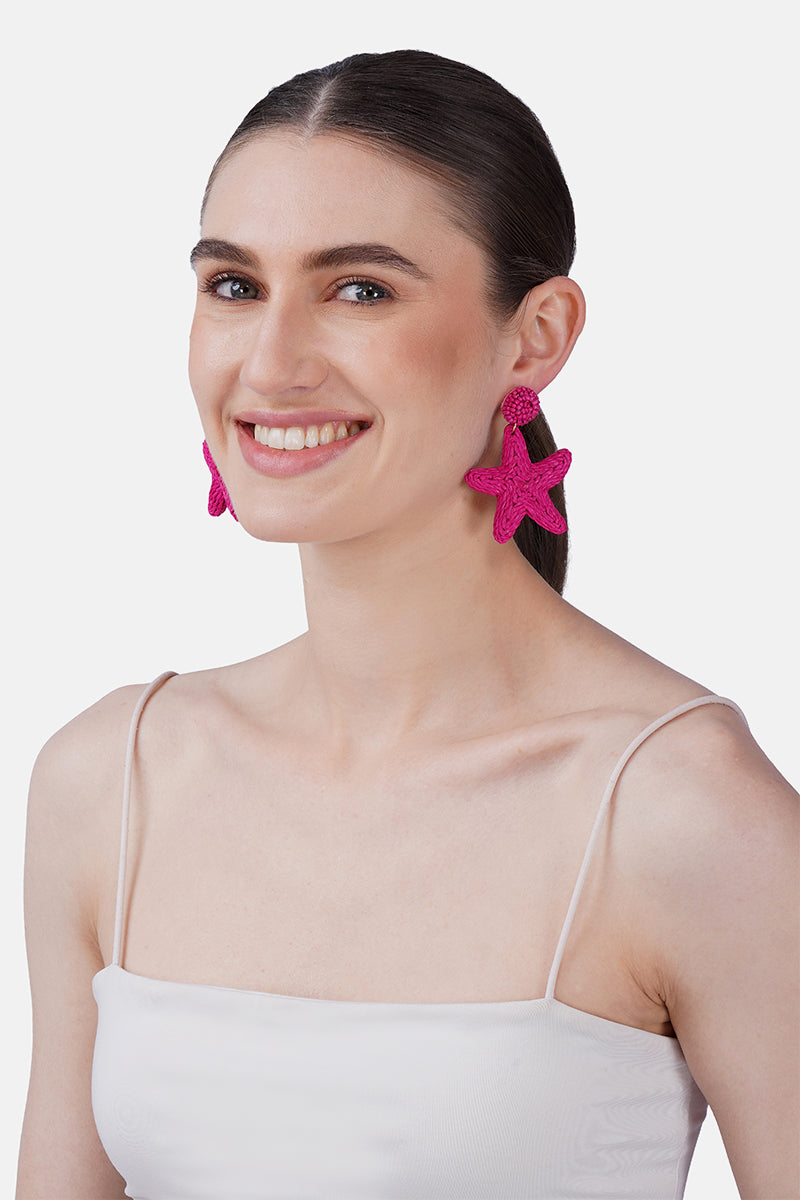 Fuchsia Seablush Starfish Hand-Beaded Statement Earrings | view 2