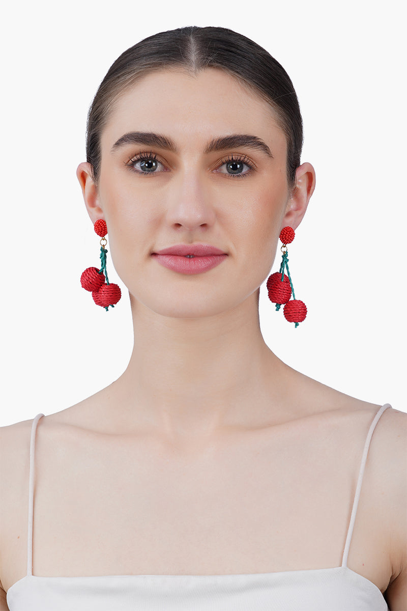 Sweet Cherry Pop Fruit Hand-Beaded Statement Earrings | View 4