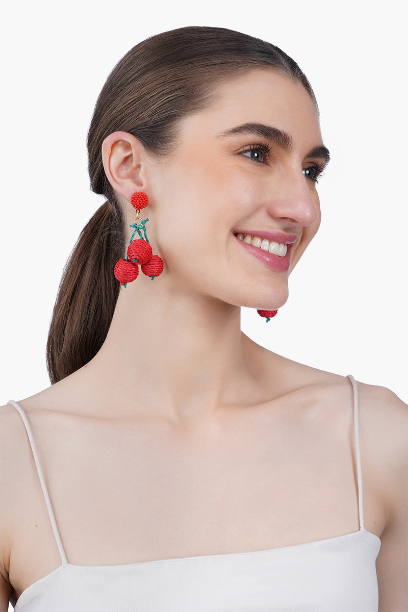 Sweet Cherry Pop Fruit Hand-Beaded Statement Earrings