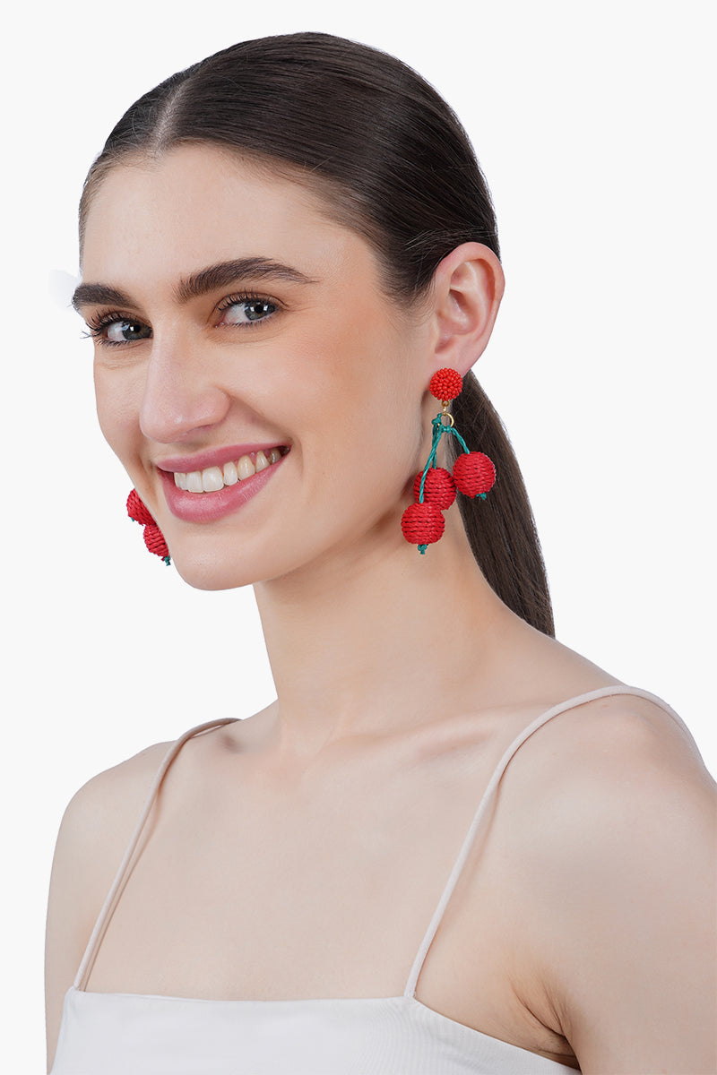Sweet Cherry Pop Fruit Hand-Beaded Statement Earrings