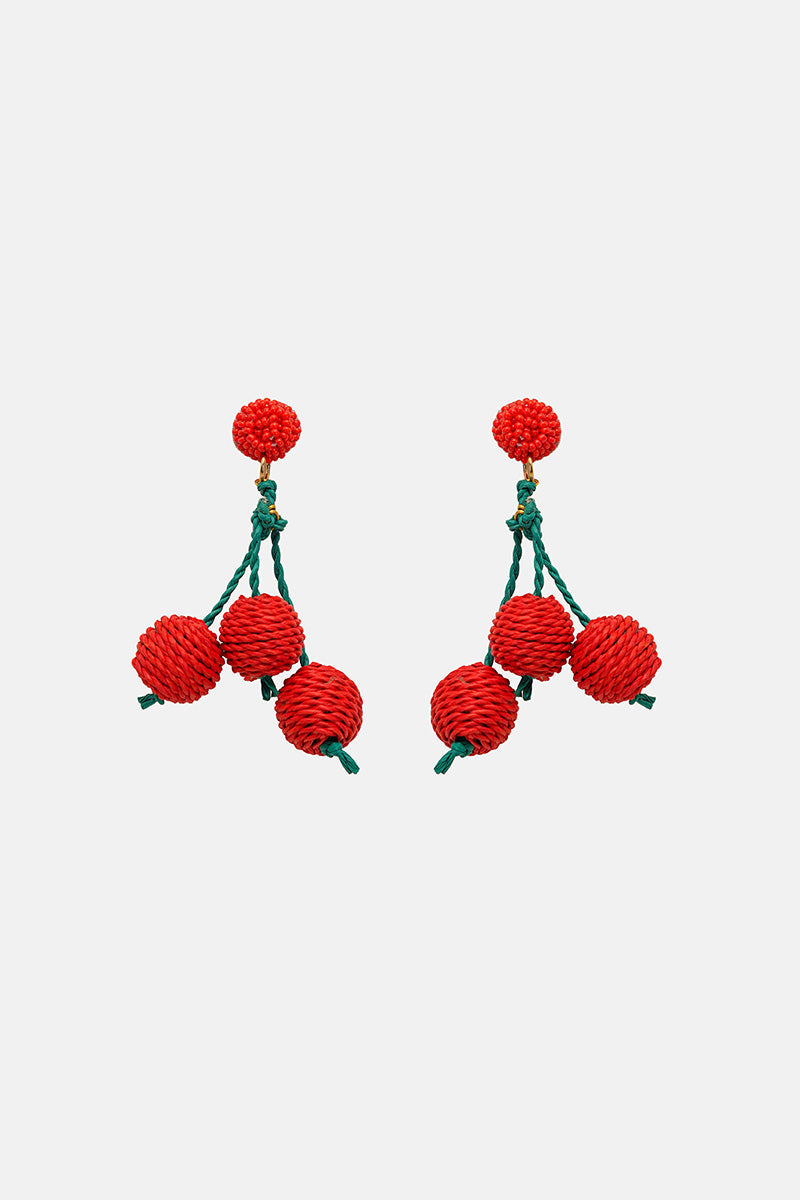 Sweet Cherry Pop Fruit Hand-Beaded Statement Earrings