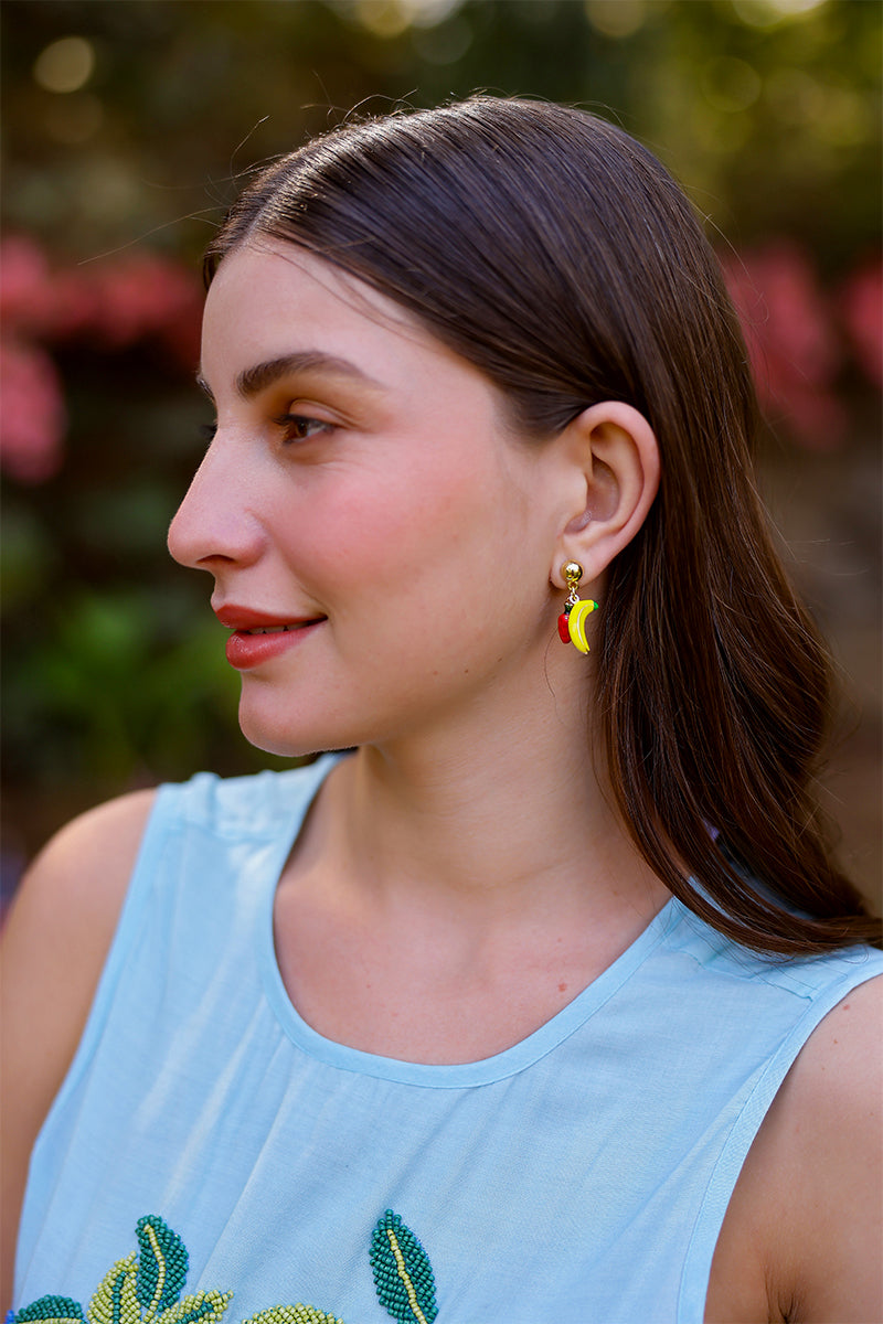Tropical Fruit Duo Hand-Beaded Statement Earrings | view 1