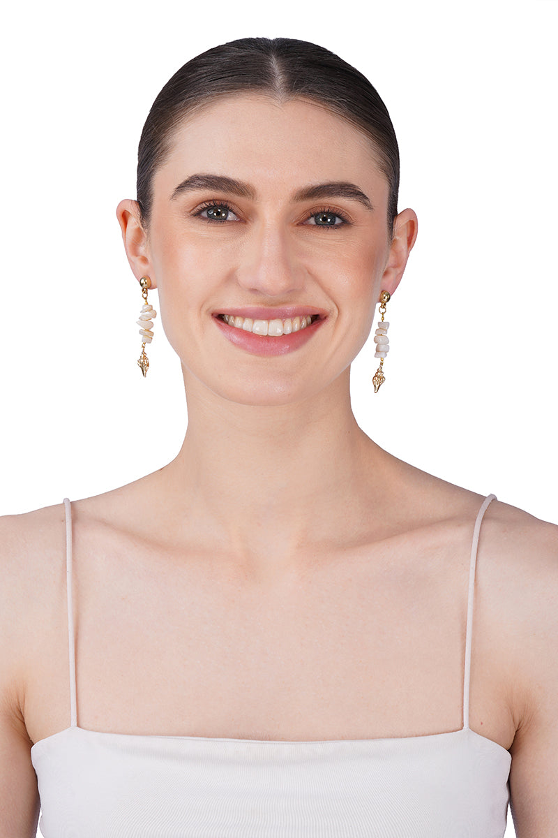 Golden Beach Glow Hand-Beaded Statement Earrings