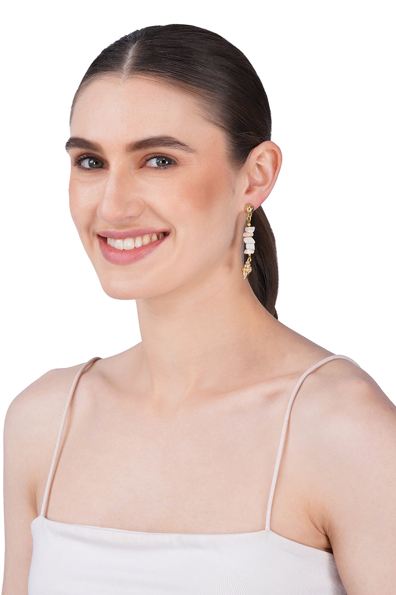 Golden Beach Glow Hand-Beaded Statement Earrings | View 4